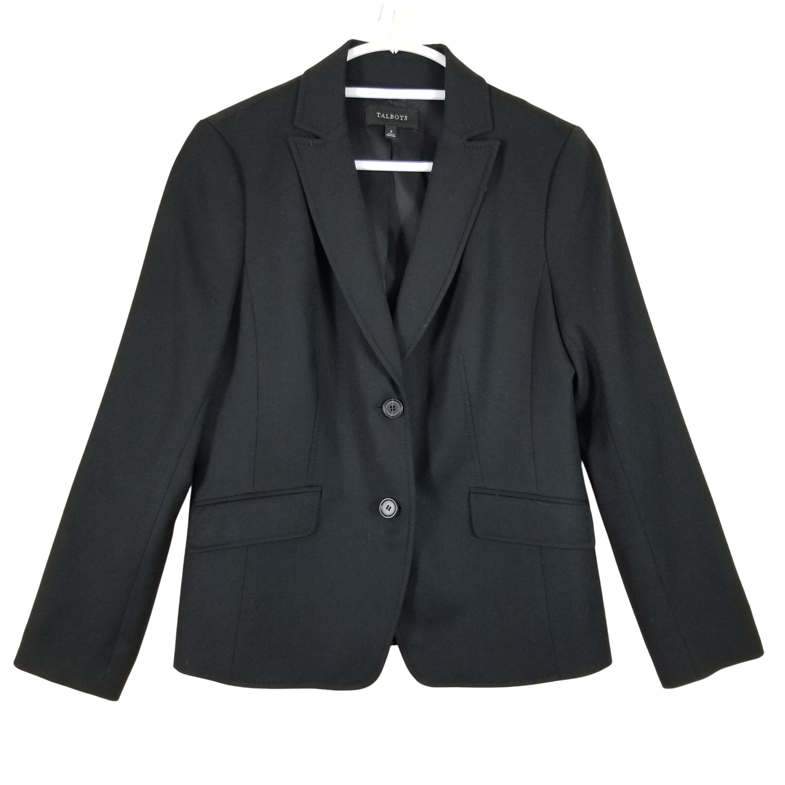 Talbots Italian Flannel Wool Blazer Jacket Black Women 8 Two Button Professional